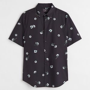 H&M Floral Muscle Fit Cotton Shirt